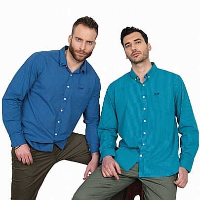 Kαρό πουκάμισο μακρύ μανίκι σε μπλε χρώμα