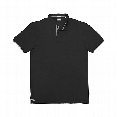 Κοντομάνικο πικέ μπλουζάκι με Mao γιακά σε μαύρο χρώμα