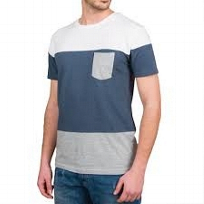 Κοντομάνικο ανδρικό μπλουζάκι T-Shirt με τσέπη σε λευκό-μπλε ραφ