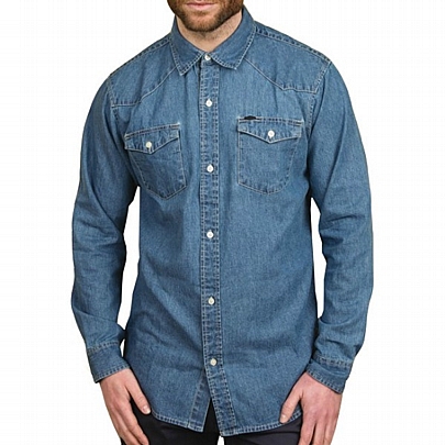 Ανδρικό πουκάμισο jean σε medium denim χρώμα