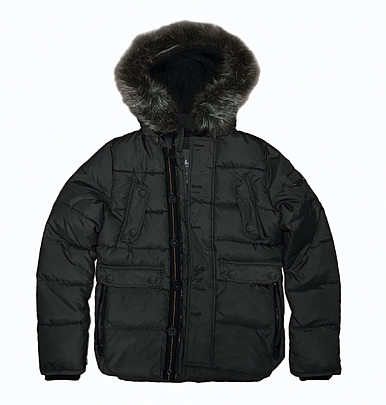 Φουσκωτό Μπουφάν Puffer Jacket με Κουκούλα σε μαύρο