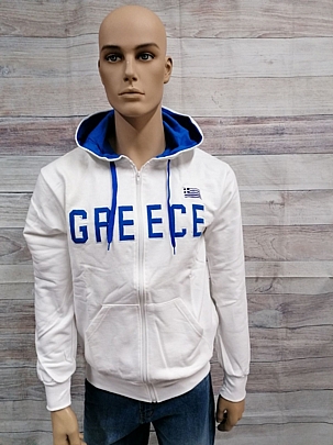 Ανδρική ζακέτα φούτερ με κέντημα GREECE και κουκούλα