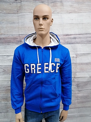 Ανδρική ζακέτα φούτερ με κέντημα GREECE και κουκούλα