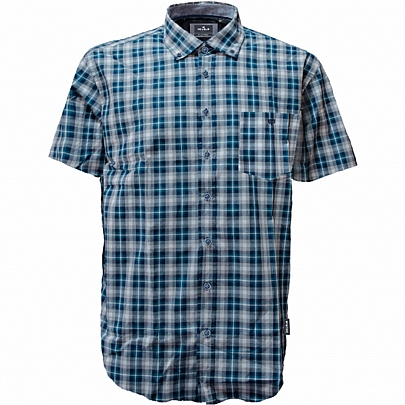 Kλασικό καρώ πουκάμισο με κοντό μανίκι σε μπλε-πετρόλ