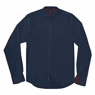 Ανδρικό πουκάμισο με Μάο γιακά σε μπλέ χρώμα (μεγάλα μεγέθη)