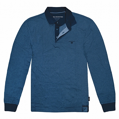 Ανδρική μπλούζα πόλο jersey με σχέδιο σε μπλέ ανοιχτό χρώμα (μεγάλα μεγέθη)