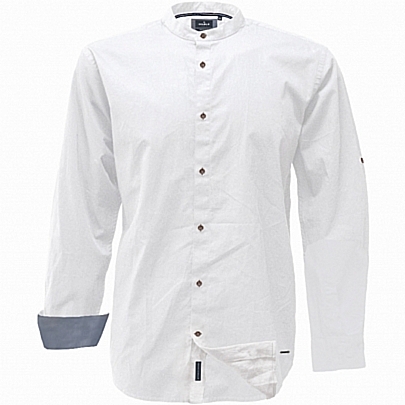 Πουκάμισο ανδρικό με γιακά μάο λευκό χρώμα Πουκάμισο ανδρικό με γιακά μάο λευκό χρώμα