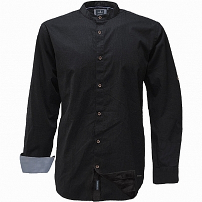 Πουκάμισο ανδρικό με γιακά μάο μαύρο χρώμα Πουκάμισο ανδρικό με γιακά μάο μαύρο χρώμα