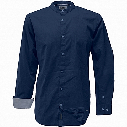 Πουκάμισο ανδρικό με γιακά μάο μπλέ χρώμα Πουκάμισο ανδρικό με γιακά μάο μπλέ χρώμα