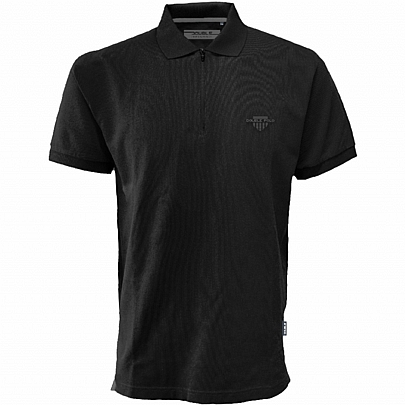Ανδρικό μπλουζάκι πικέ με φερμουάρ στον γιακά σε μαύρο χρώμα