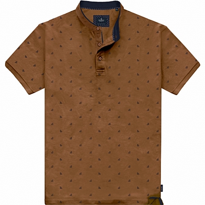 Ανδρική μπλούζα ALL OVER PRINT με μάο γιακά σε κάμελ χρώμα 