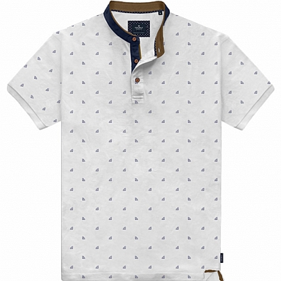 Ανδρική μπλούζα ALL OVER PRINT με μάο γιακά σε λευκό χρώμα
