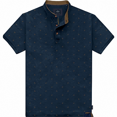 Ανδρική μπλούζα ALL OVER PRINT με μάο γιακά σε μπλέ σκούρο χρώμα