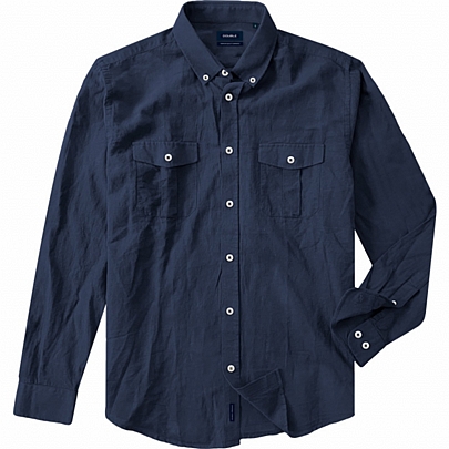 Ανδρικό λινό πουκάμισο Safari Slim line σε σκούρο μπλέ χρώμα