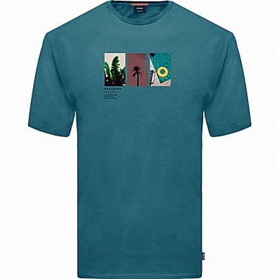 Ανδρικό T-SHIRT με στάμπα σε πετρόλ χρώμα