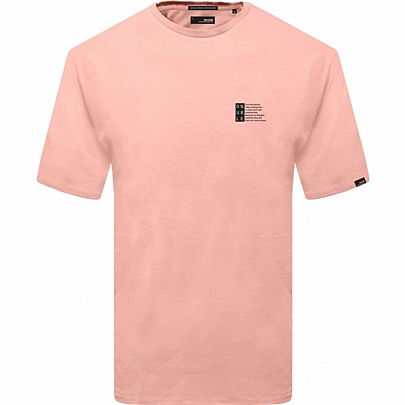 Ανδρικό T-shirt με στάμπα μπροστά και πίσω σε ροδακινή χρώμα