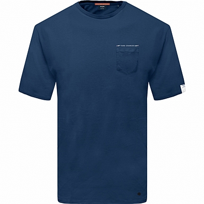 Ανδρικό βαμβακερό T-shirt με τσεπάκι στο στήθος σε μπλέ σκούρο χρώμα