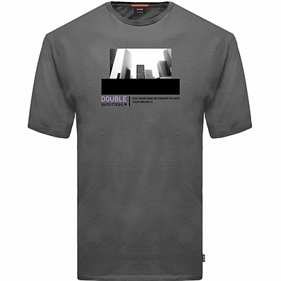 Ανδρικό μπλουζάκι με γραφική στάμπα σε γκρί ανθρακί χρώμα