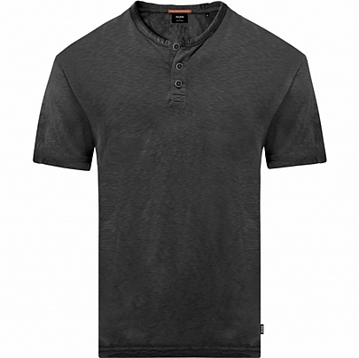 Ανδρικό T-Shirt Flama με κουμπιά στην λαιμόκοψη σε μαύρο χρώμα