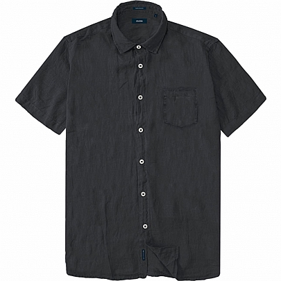 Λινό κοντομάνικο πουκάμισο με τσέπη σε μαύρο