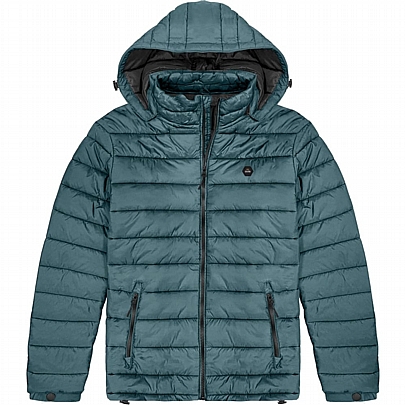 Puffer Jacket με αποσπώμενη κουκούλα πετρόλ