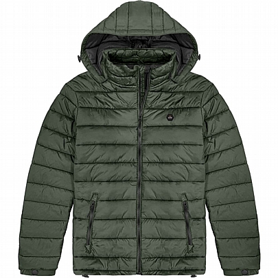 Puffer Jacket με αποσπώμενη κουκούλα σε χακί χρώμα