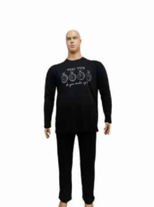 Σετ πυτζάμα με τύπωμα σε μαύρο χρώμα PLUS SIZE