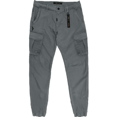 Pants cargo with elastic tape hem cement