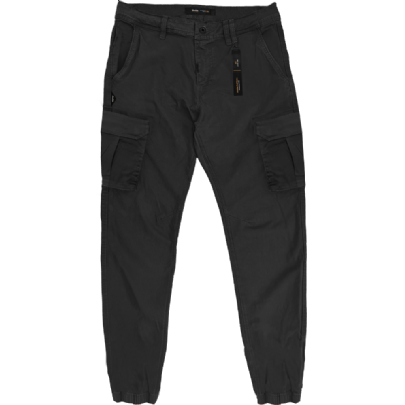 Pants cargo with elastic tape hem black