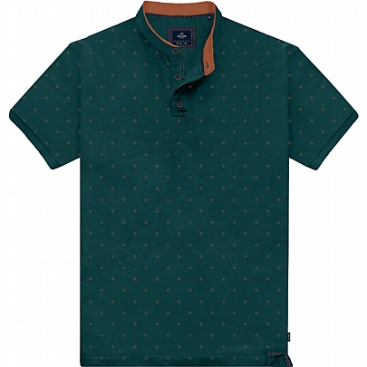 Polo Mao Collar Pique all over print forest green