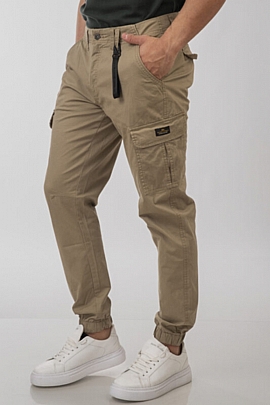 Pants cargo with elastic tape hem beige
