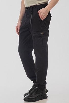 Pants cargo with elastic tape hem black