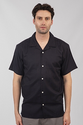 Shirt Tencel with Camp Collar and Short Sleeves (Relaxed Fit) σε μπλε σκούρο