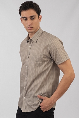 Shirt with Chest Pocket and Short Sleeves σε ταμπά