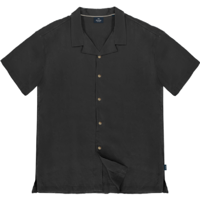 Shirt with Camp Collar and Short Sleeves σε μαύρο