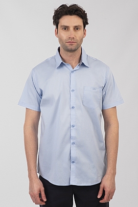 Shirt with Chest Pocket and Short Sleeves σε σιέλ