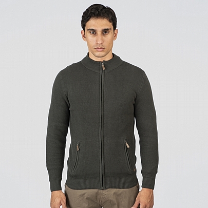 Πλεκτή ζακέτα με φερμουάρ σε πράσινο σκούρο