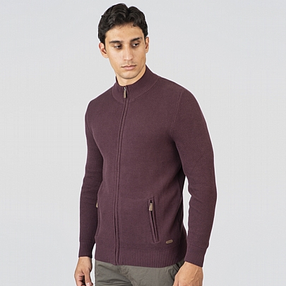 Πλεκτή ζακέτα με φερμουάρ σε μπορντό
