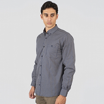 Πουκάμισο με τσέπη καρώ σε μπλε σκούρο-ταμπά