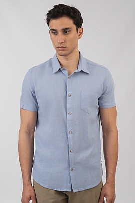 Πουκάμισο λινό κοντό μανίκι σε σιελ