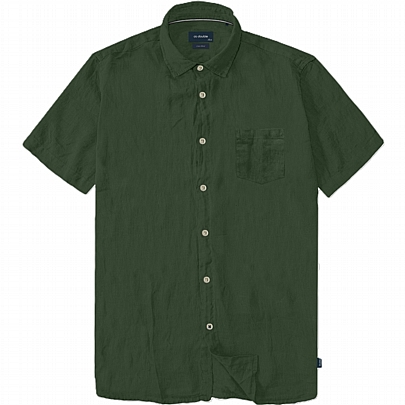 Πουκάμισο λινό κοντό μανίκι σε σκούρο πράσινο