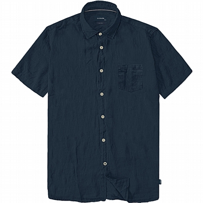 Πουκάμισο λινό κοντό μανίκι σε σκούρο μπλε